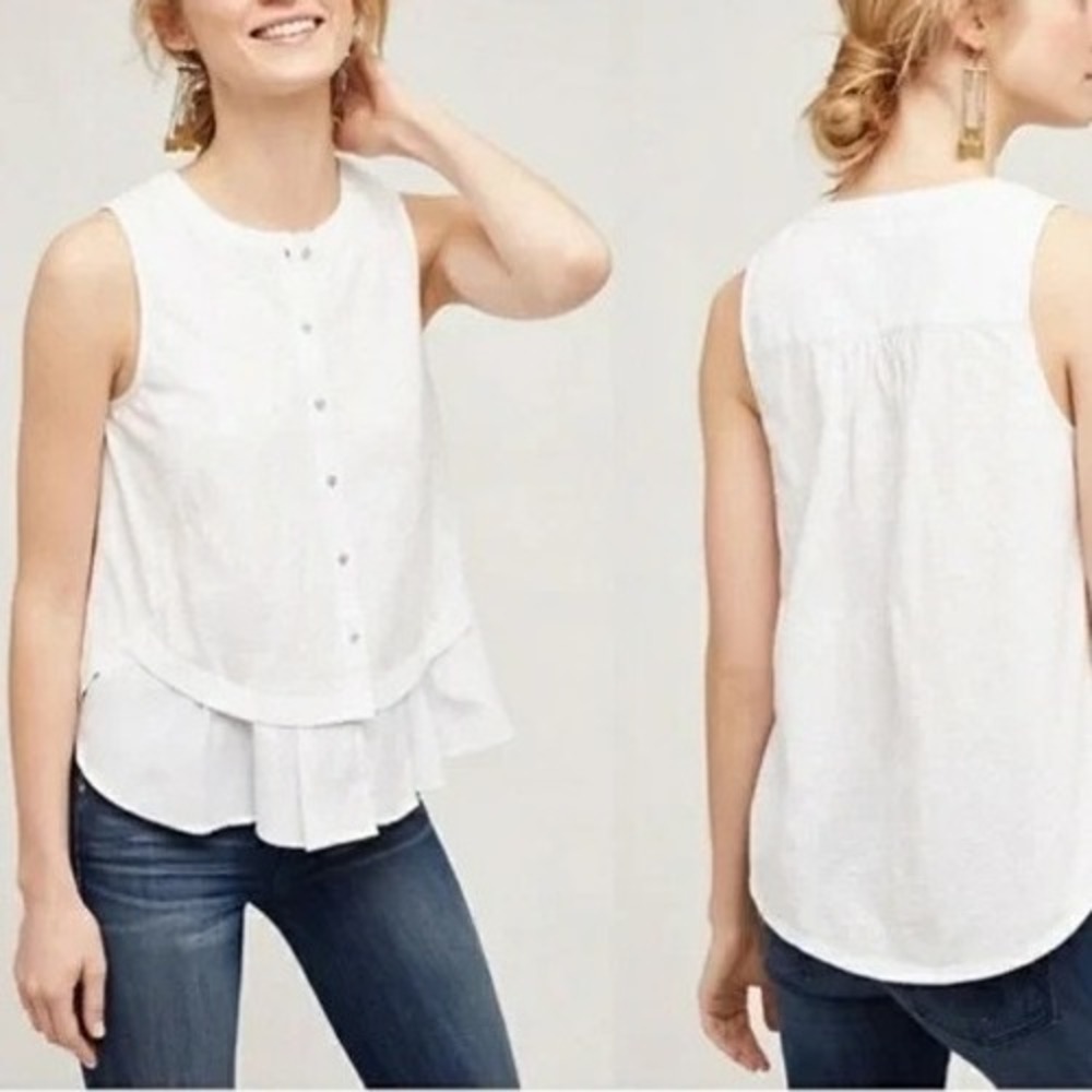 MEADOW RUE By Anthropologie SLUB KNIT Button-Up PLEATED FRONT HEM Blouse/Top S